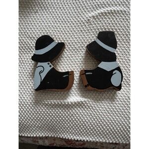 Vintage Wooden Pilgrim Couple Wall Decor Thanksgiving Fall Harvest Art